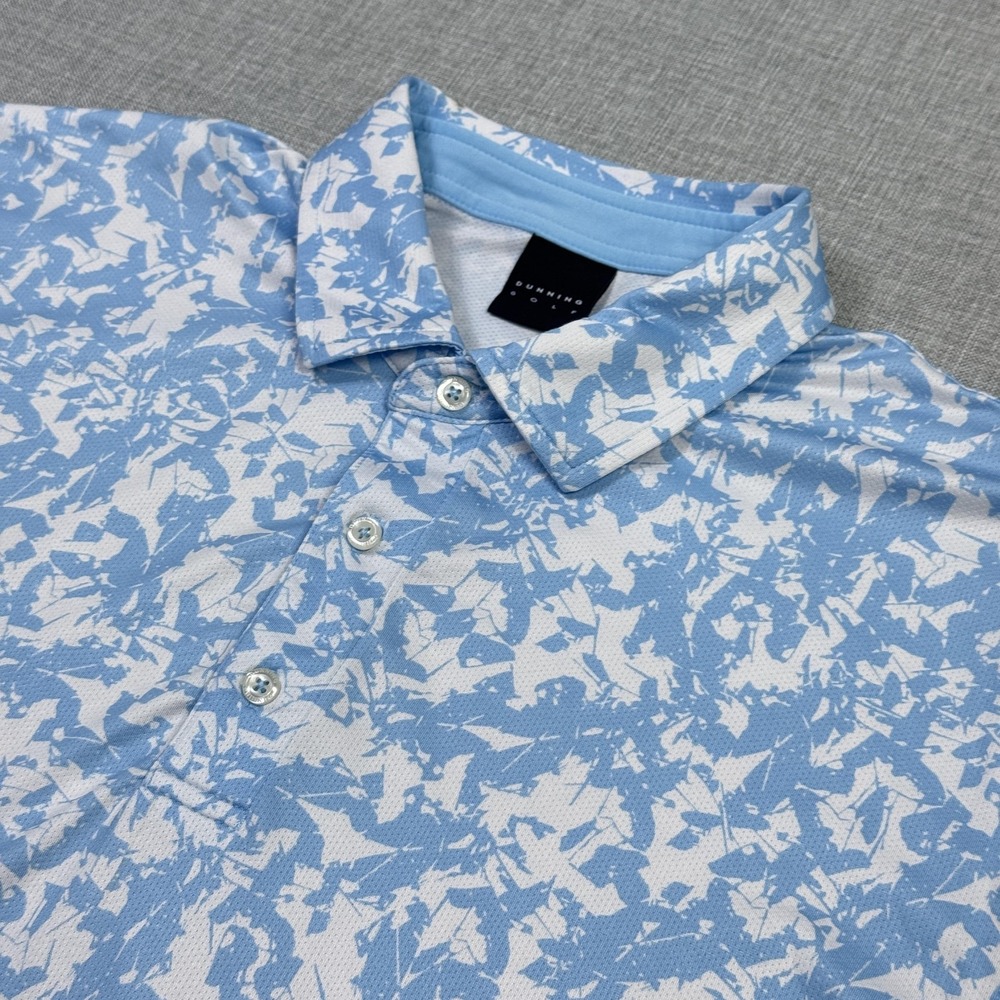 Dunning Golf Polo Shirt Mens Large Blue Short Sleeve Abstract Graphic Print Logo